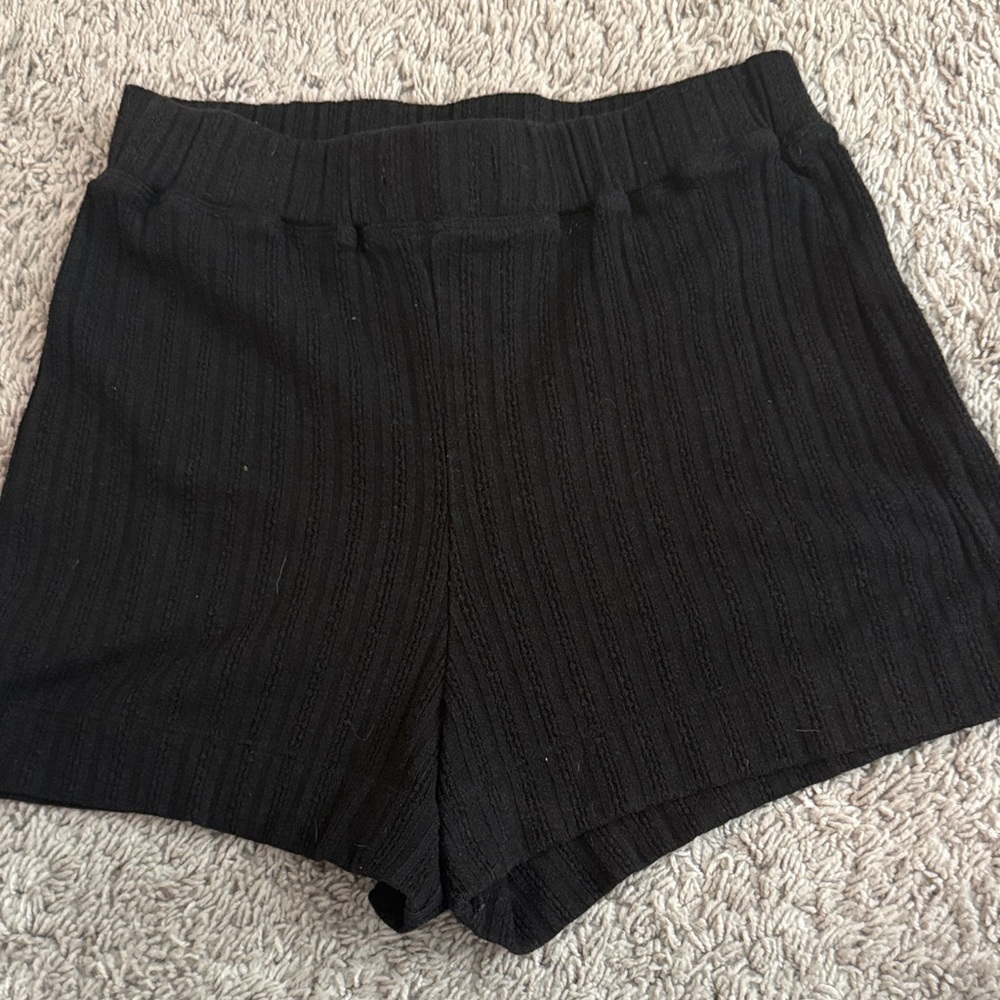 Black High Waist Women's Knit Shorts
